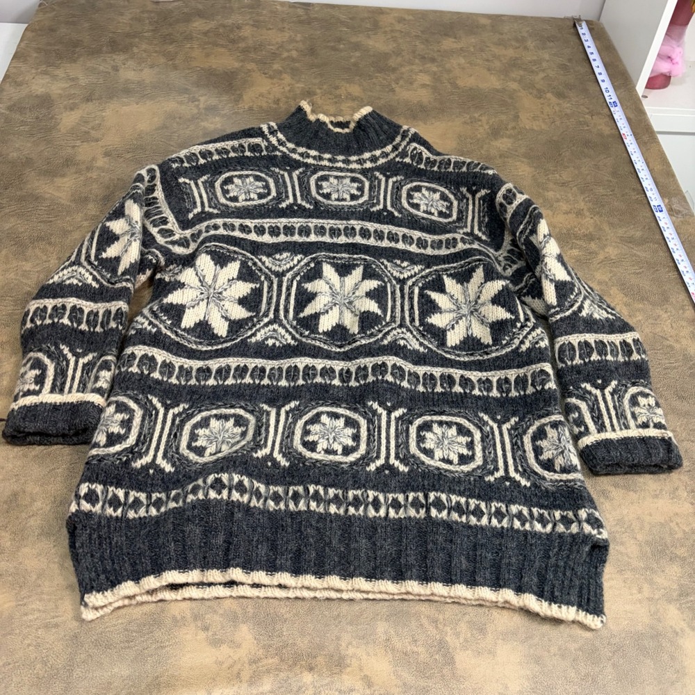 The Limited Sweater Womens L Gray Heavy Wool Blend Mock Neck Fair Isle VTG